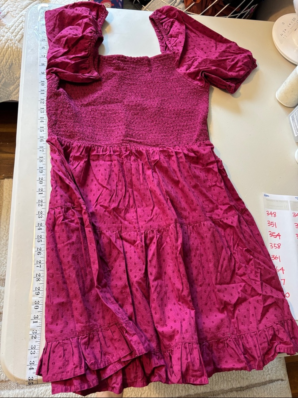 Cotton Milkmaid Dress Dark Red Maroon Size Large Smocked Peasant Cowgirl Western - Picture 9 of 9
